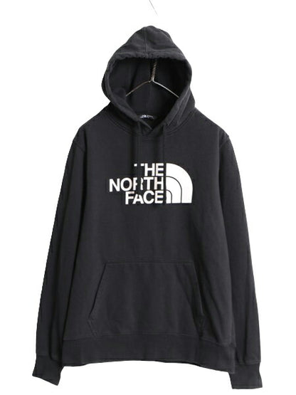 ノースフェイス プリント スウェット フード パーカー メンズ М 古着 The North Face プルオーバー 裏起毛 トレーナー アウトドア 薄手 黒