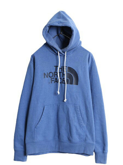 ノースフェイス プリント スウェット フード パーカー メンズ L / 古着 The North Face スエット プルオーバー 裏起毛 トレーナー ブルー