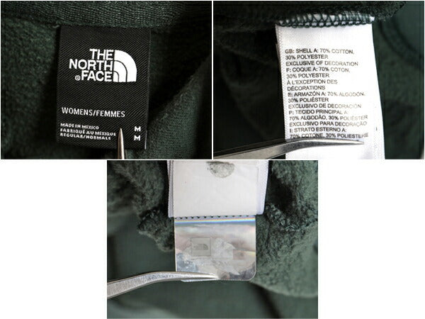 ノースフェイス ロゴ プリント スウェット フード パーカー レディース М 古着 The North Face 裏起毛 トレーナー プルオーバー グリーン