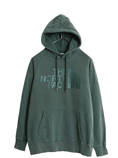 ノースフェイス ロゴ プリント スウェット フード パーカー レディース М 古着 The North Face 裏起毛 トレーナー プルオーバー グリーン
