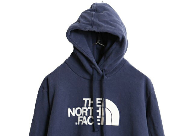 ノースフェイス プリント スウェット フード パーカー メンズ М 程 / 古着 The North Face プルオーバー 裏起毛 トレーナー アウトドア 紺
