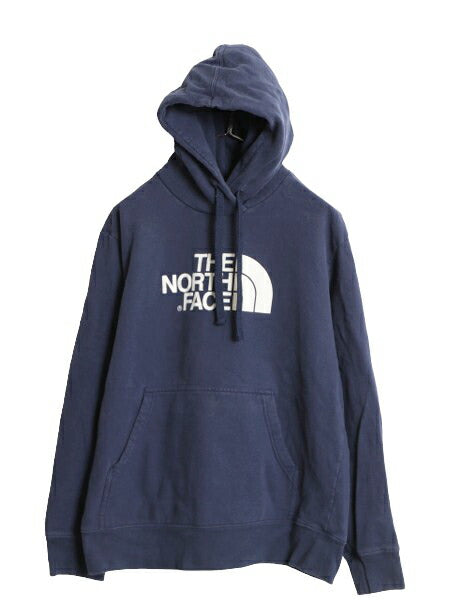 ノースフェイス プリント スウェット フード パーカー メンズ М 程 / 古着 The North Face プルオーバー 裏起毛 トレーナー アウトドア 紺