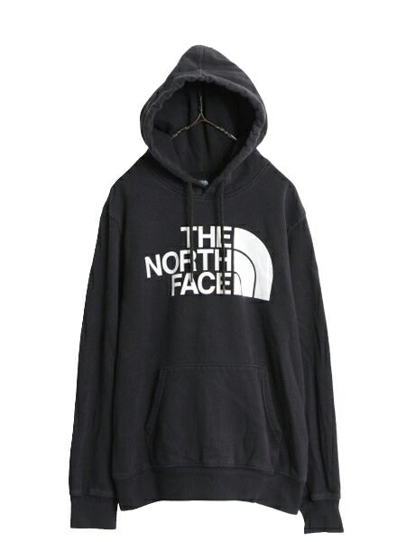 US企画 ノースフェイス プリント スウェット フード パーカー メンズ М 古着 The North Face アウトドア トレーナー プルオーバー 薄手 黒