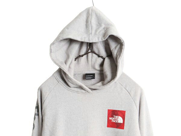 ノースフェイス プリント スウェット フード パーカー レディース S The North Face トレーナー プルオーバー スエット アウトドア グレー