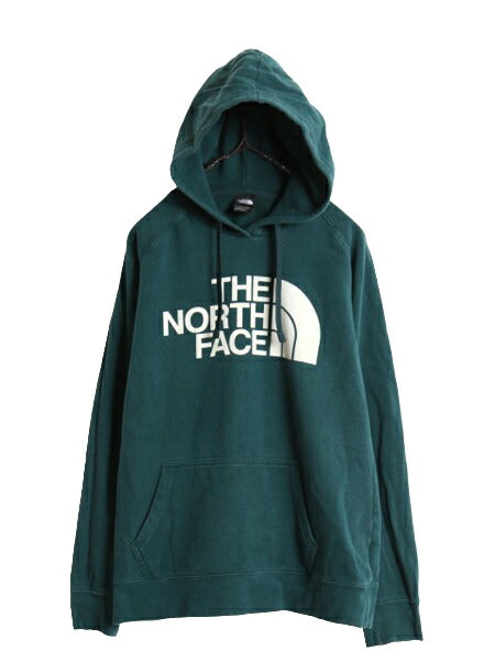 US企画 ノースフェイス プリント スウェット フード パーカー レディース L / 古着 The North Face アウトドア トレーナー 裏起毛 グリーン