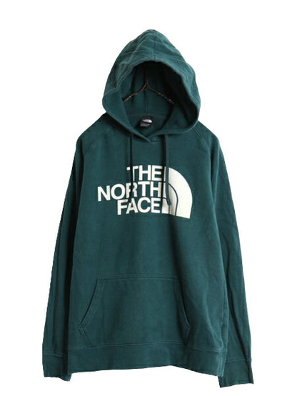 US企画 ノースフェイス プリント スウェット フード パーカー レディース L / 古着 The North Face アウトドア トレーナー 裏起毛 グリーン