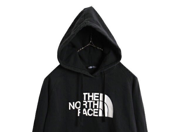 US企画 ノースフェイス プリント スウェット フード パーカー レディース М 古着 The North Face アウトドア トレーナー 裏起毛 ブラック