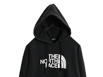 US企画 ノースフェイス プリント スウェット フード パーカー レディース М 古着 The North Face アウトドア トレーナー 裏起毛 ブラック