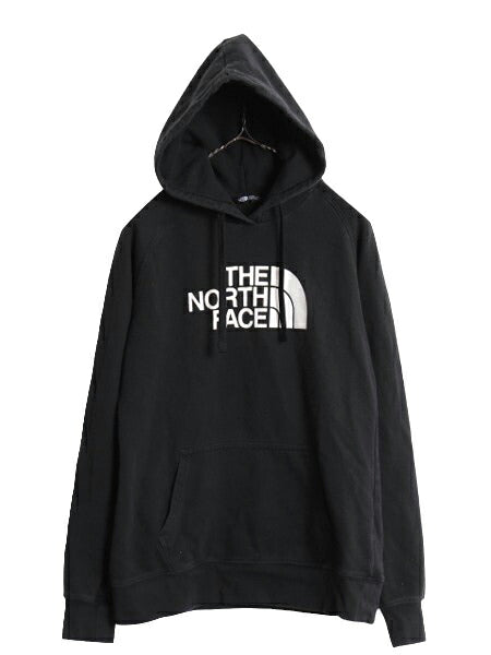 US企画 ノースフェイス プリント スウェット フード パーカー レディース М 古着 The North Face アウトドア トレーナー 裏起毛 ブラック