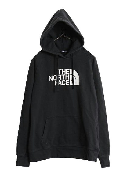 US企画 ノースフェイス プリント スウェット フード パーカー レディース М 古着 The North Face アウトドア トレーナー 裏起毛 ブラック