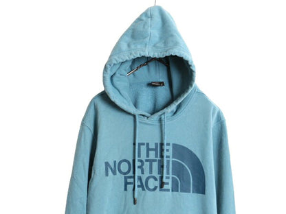 ノースフェイス プリント スウェット フード パーカー メンズ М 古着 The North Face プルオーバー 裏起毛 トレーナー アウトドア ブルー