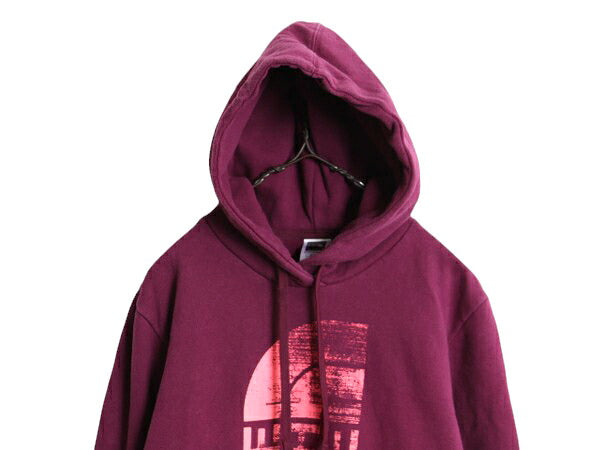 ノースフェイス プリント スウェット フード パーカー レディース XL 古着 The North Face トレーナー プルオーバー アウトドア 裏起毛 紫