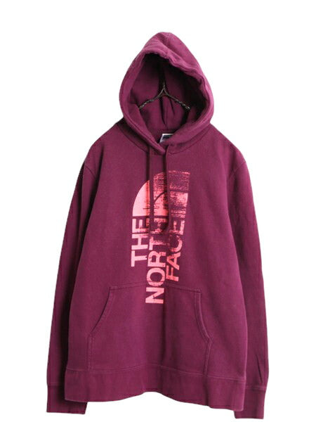 ノースフェイス プリント スウェット フード パーカー レディース XL 古着 The North Face トレーナー プルオーバー アウトドア 裏起毛 紫