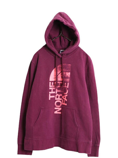 ノースフェイス プリント スウェット フード パーカー レディース XL 古着 The North Face トレーナー プルオーバー アウトドア 裏起毛 紫