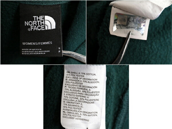 US企画 ノースフェイス プリント スウェット フード パーカー レディース S / 古着 The North Face アウトドア トレーナー 裏起毛 グリーン