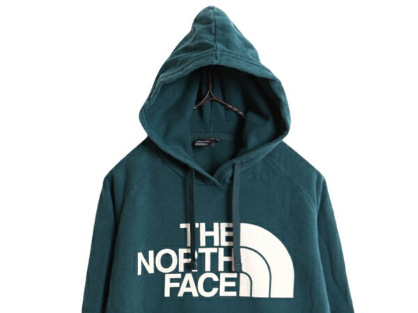 US企画 ノースフェイス プリント スウェット フード パーカー レディース S / 古着 The North Face アウトドア トレーナー 裏起毛 グリーン