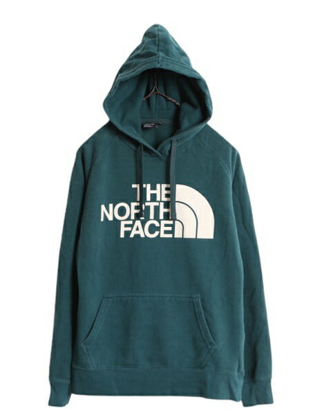 US企画 ノースフェイス プリント スウェット フード パーカー レディース S / 古着 The North Face アウトドア トレーナー 裏起毛 グリーン