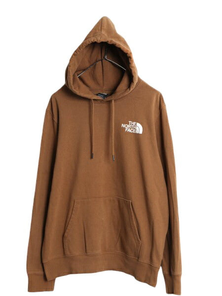 US企画 ノースフェイス プリント スウェット フード パーカー メンズ М / 古着 The North Face 裏起毛 トレーナー プルオーバー ブラウン