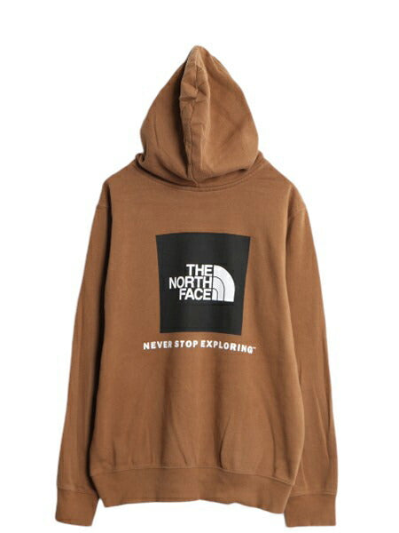 US企画 ノースフェイス プリント スウェット フード パーカー メンズ М / 古着 The North Face 裏起毛 トレーナー プルオーバー ブラウン