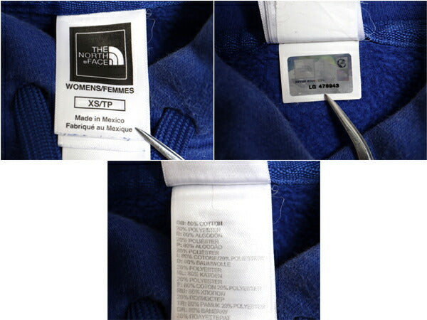 ノースフェイス スウェット フード パーカー レディース XS 古着 The North Face トレーナー スエット 裏起毛 ロゴ 刺繍 アウトドア ブルー