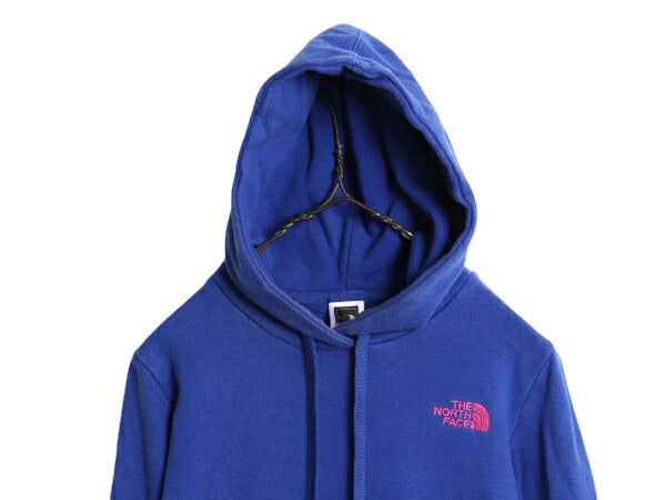 ノースフェイス スウェット フード パーカー レディース XS 古着 The North Face トレーナー スエット 裏起毛 ロゴ 刺繍 アウトドア ブルー