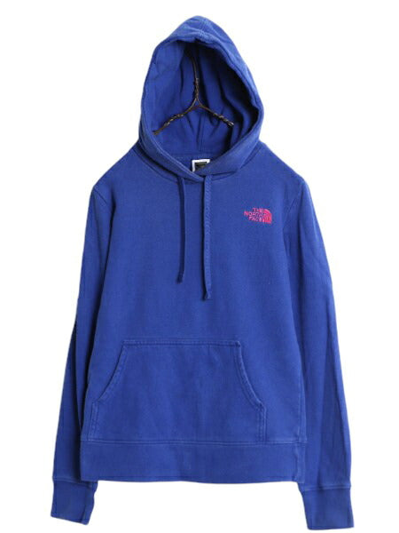 ノースフェイス スウェット フード パーカー レディース XS 古着 The North Face トレーナー スエット 裏起毛 ロゴ 刺繍 アウトドア ブルー