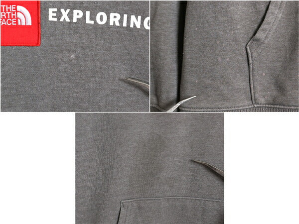 US企画 ノースフェイス プリント スウェット フード パーカー メンズ XL 古着 The North Face ボックスロゴ ワッペン 刺繍 トレーナー 灰