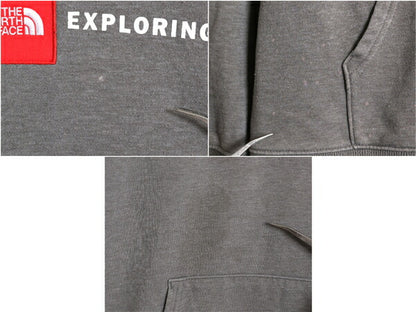 US企画 ノースフェイス プリント スウェット フード パーカー メンズ XL 古着 The North Face ボックスロゴ ワッペン 刺繍 トレーナー 灰