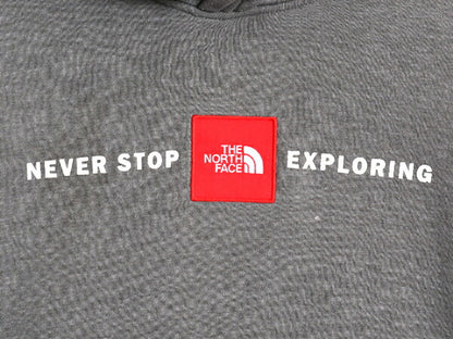 US企画 ノースフェイス プリント スウェット フード パーカー メンズ XL 古着 The North Face ボックスロゴ ワッペン 刺繍 トレーナー 灰