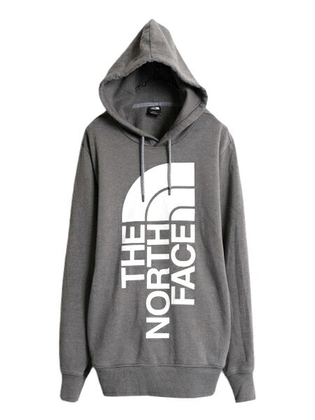 ノースフェイス プリント スウェット フード パーカー メンズ М 古着 The North Face プルオーバー 裏起毛 トレーナー アウトドア グレー