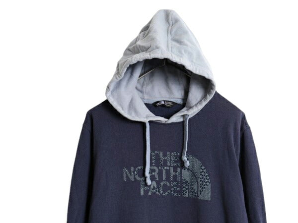 ノースフェイス プリント スウェット フード パーカー メンズ L 古着 The North Face トレーナー プルオーバー 裏起毛 アウトドア ツートン
