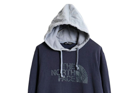 ノースフェイス プリント スウェット フード パーカー メンズ L 古着 The North Face トレーナー プルオーバー 裏起毛 アウトドア ツートン