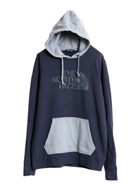 ノースフェイス プリント スウェット フード パーカー メンズ L 古着 The North Face トレーナー プルオーバー 裏起毛 アウトドア ツートン