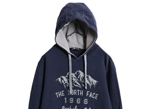 ノースフェイス プリント スウェット フード パーカー メンズ М The North Face 裏起毛 トレーナー プルオーバー アウトドア ツートン 紺