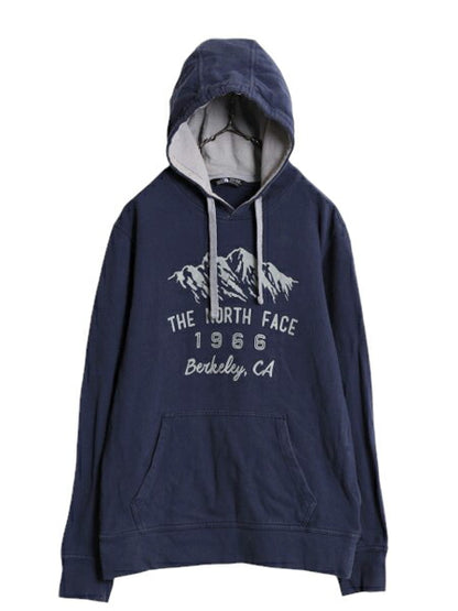 ノースフェイス プリント スウェット フード パーカー メンズ М The North Face 裏起毛 トレーナー プルオーバー アウトドア ツートン 紺