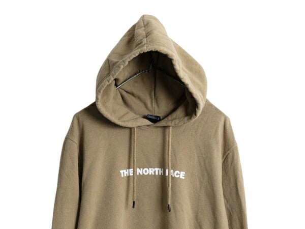ノースフェイス 両面 プリント スウェット フード パーカー メンズ L The North Face プルオーバー 裏起毛 トレーナー アウトドア ベージュ