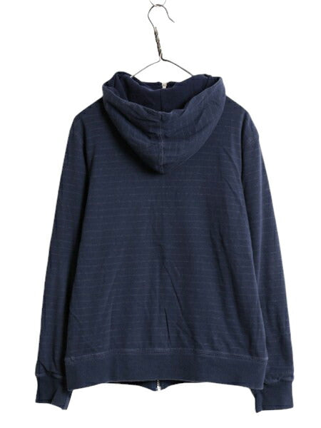 ノースフェイス ボーダー フルジップ スウェット フード パーカー メンズ М / 古着 The North Face 裏 フリース トレーナー ハイネック 紺