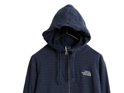 ノースフェイス ボーダー フルジップ スウェット フード パーカー メンズ М / 古着 The North Face 裏 フリース トレーナー ハイネック 紺