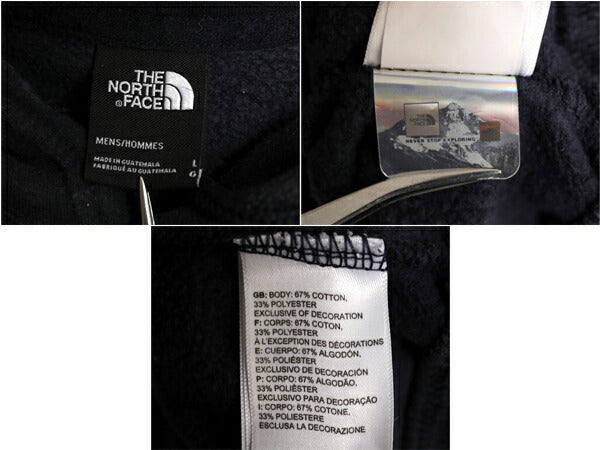 ノースフェイス プリント スウェット フード パーカー メンズ L 古着 The North Face プルオーバー 裏起毛 トレーナー アウトドア ネイビー