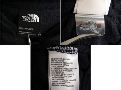 ノースフェイス プリント スウェット フード パーカー メンズ L 古着 The North Face プルオーバー 裏起毛 トレーナー アウトドア ネイビー