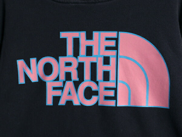 ノースフェイス プリント スウェット フード パーカー メンズ L 古着 The North Face プルオーバー 裏起毛 トレーナー アウトドア ネイビー