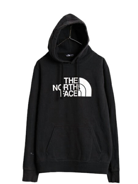 ノースフェイス プリント スウェット フード パーカー メンズ М 古着 The North Face プルオーバー 裏起毛 トレーナー アウトドア 薄手 黒