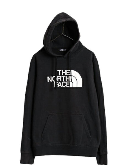 ノースフェイス プリント スウェット フード パーカー メンズ М 古着 The North Face プルオーバー 裏起毛 トレーナー アウトドア 薄手 黒