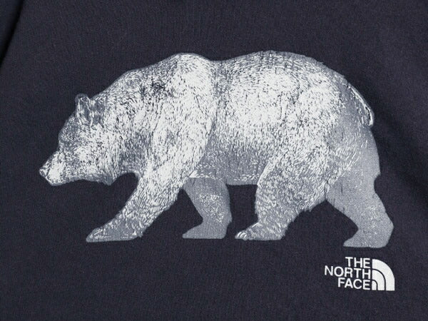 US企画 ノースフェイス プリント スウェット フード パーカー メンズ S The North Face プルオーバー 裏起毛 トレーナー ベア イラスト 紺