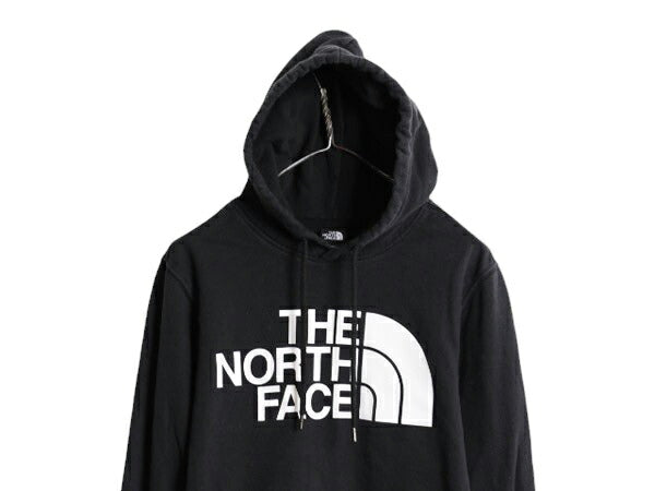 ノースフェイス プリント スウェット フード パーカー メンズ S 古着 The North Face プルオーバー 裏起毛 トレーナー アウトドア ブラック