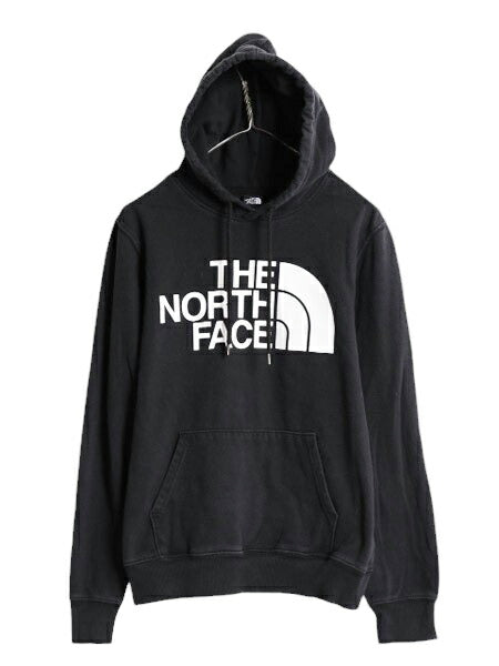 ノースフェイス プリント スウェット フード パーカー メンズ S 古着 The North Face プルオーバー 裏起毛 トレーナー アウトドア ブラック
