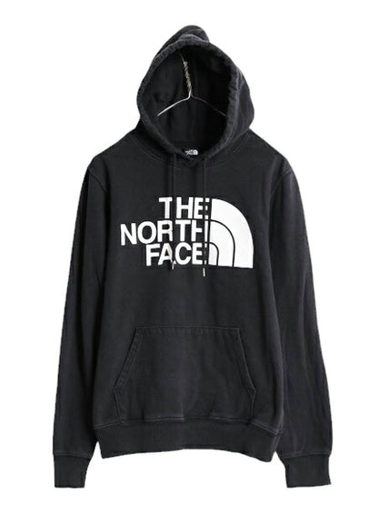 ノースフェイス プリント スウェット フード パーカー メンズ S 古着 The North Face プルオーバー 裏起毛 トレーナー アウトドア ブラック