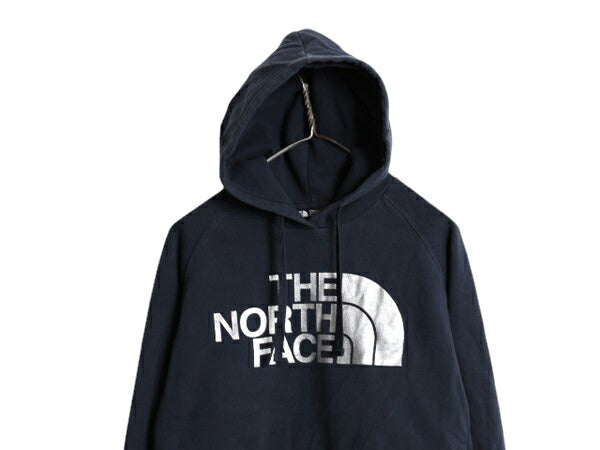 ノースフェイス プリント スウェット フード パーカー レディース M / 古着 The North Face アウトドア トレーナー 裏起毛 プルオーバー 紺