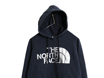 ノースフェイス プリント スウェット フード パーカー レディース M / 古着 The North Face アウトドア トレーナー 裏起毛 プルオーバー 紺
