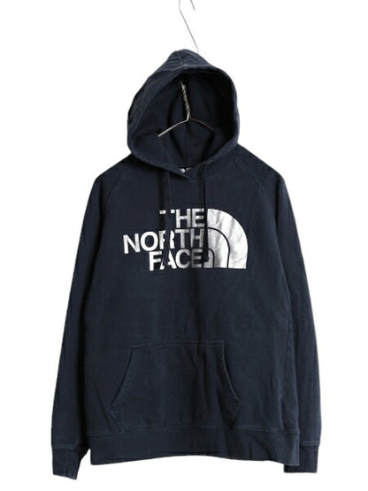 ノースフェイス プリント スウェット フード パーカー レディース M / 古着 The North Face アウトドア トレーナー 裏起毛 プルオーバー 紺